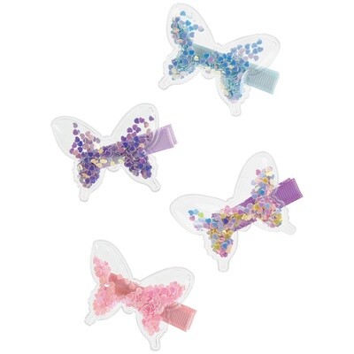 Iridescent Flutter Butterfly Plastic &amp; Fabric Hair Clips, 2.2in, 8ct