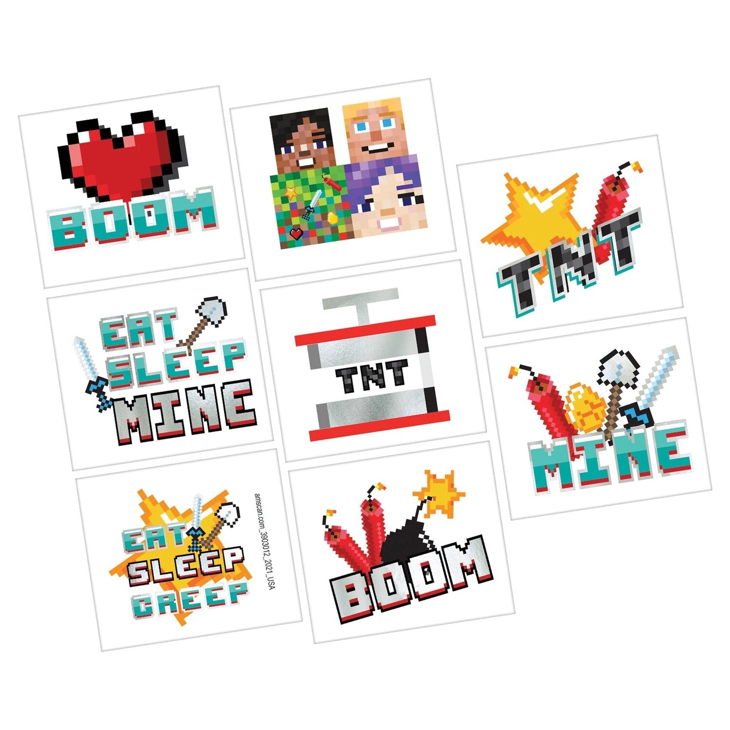 Metallic Pixel Party Temporary Tattoos, 1 Sheet, 8 Tattoos
