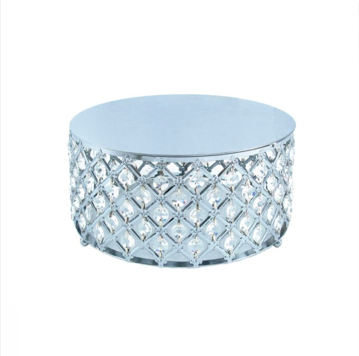CRYSTAL BEAD LATTICE ROUND CAKE STAND, 10IN, SILVER