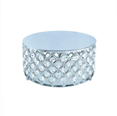 CRYSTAL BEAD LATTICE ROUND CAKE STAND, 10IN, SILVER