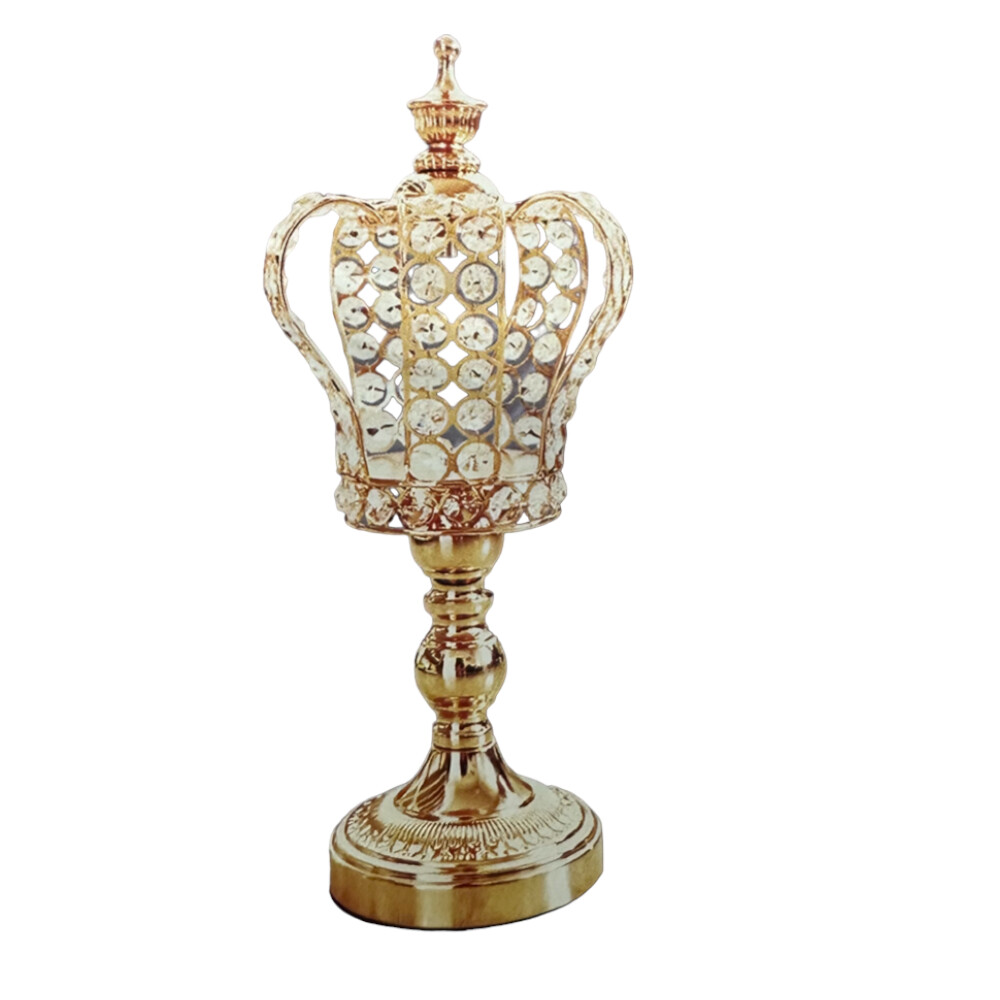 15.5&quot;H x 6.25&quot;W METAL &amp; CRYSTAL CROWN W/STAND CENTERPIECE, Color: GOLD