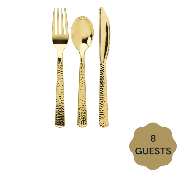 Pebbled  Metallic Premium Plastic Cutlery Combo 24PCS, Color: GOLD