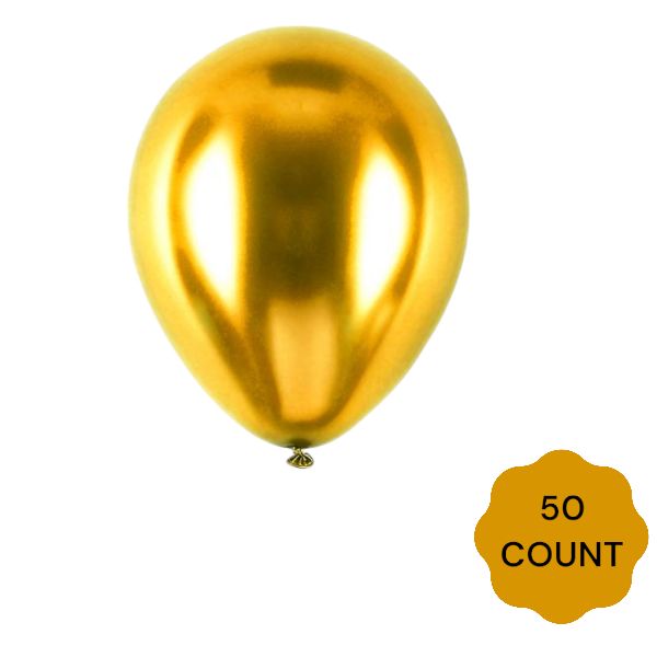CHROME LATEX BALLOONS, Size: 5&quot;, Color: GOLD