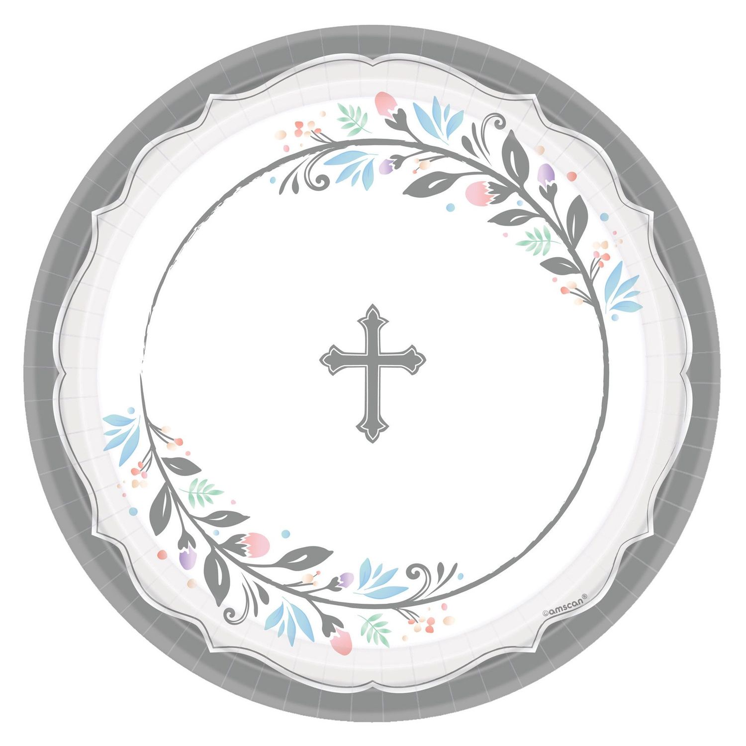 Silver Cross Holy Day Paper Dinner Plates, 10.5in, 18ct