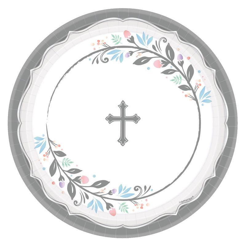 Silver Cross Holy Day Paper Dinner Plates, 10.5in, 18ct