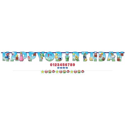 Customizable Super Mario Birthday Letter Banner Set, 2pc