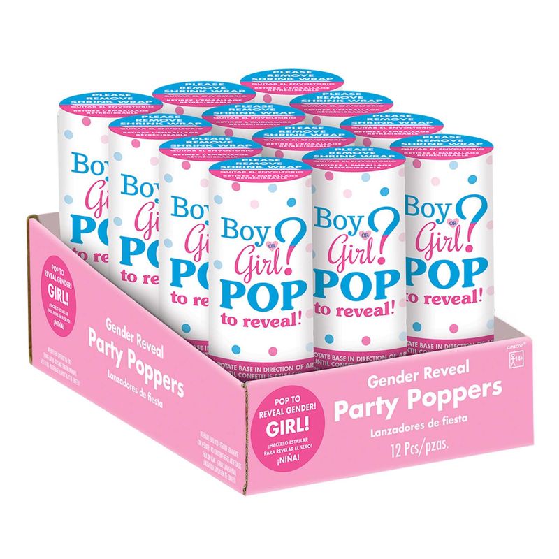 Pink Confetti Girl Poppers 12CT PER PACK