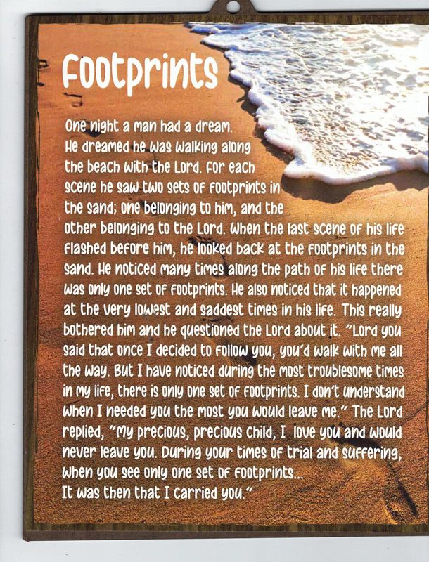 FOOTPRINTS WOOD SIGN 8&quot; X 10&quot;