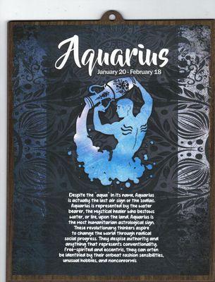 AQUARIUS WOOD SIGN 8&quot; X 10&quot;