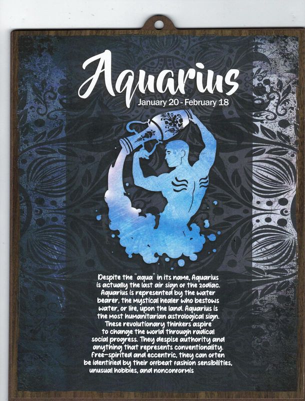 AQUARIUS WOOD SIGN 8&quot; X 10&quot;