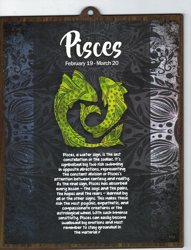 PISCES WOOD SIGN 8&quot; X 10&quot;