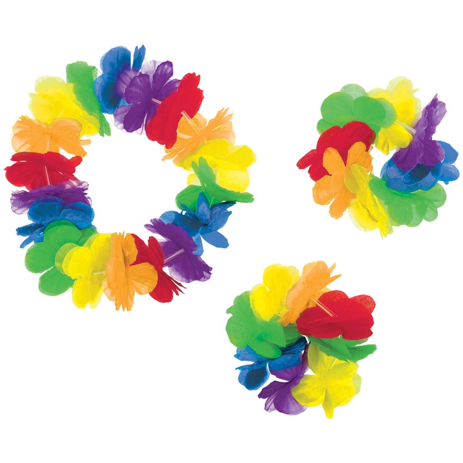 Hawaiian Rainbow Head &amp; Wrist Lei Set 3pc
