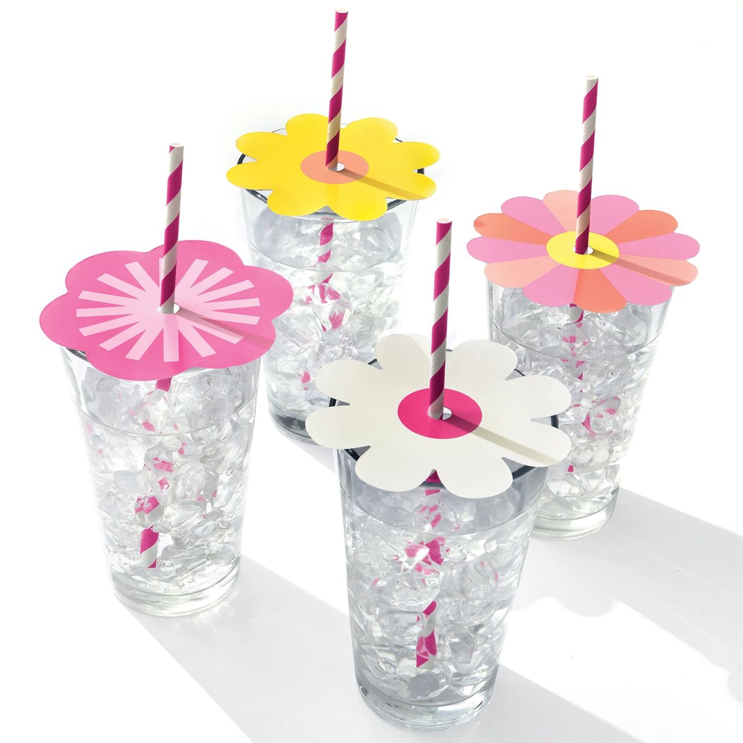 Throwback Summer Cardstock Drink Toppers &amp; Paper Straws, 12 Sets