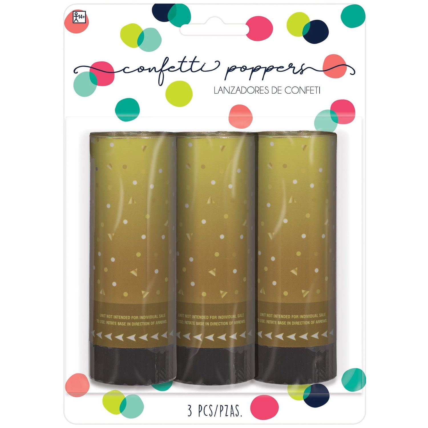 Gold Confetti Party Poppers, 4in, 3ct
