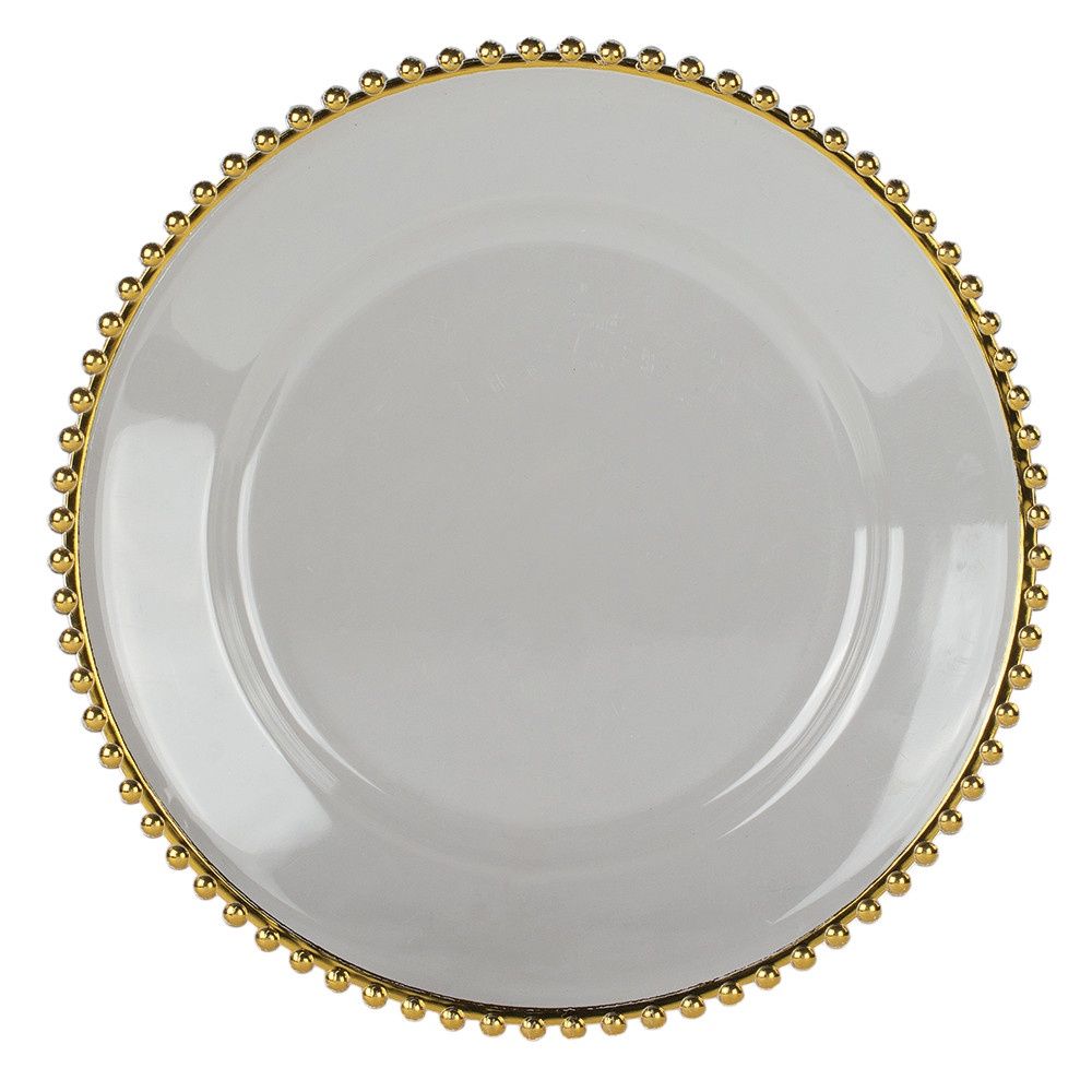 ROUND CLEAR CHARGE PLATE With COLOR BEADED TRIM 13&quot;           (GOLD)         (SILVER), Color: GOLD