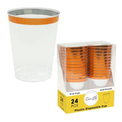 Plastic Disposable Cups with Color Rim 10oz 24pc/pack