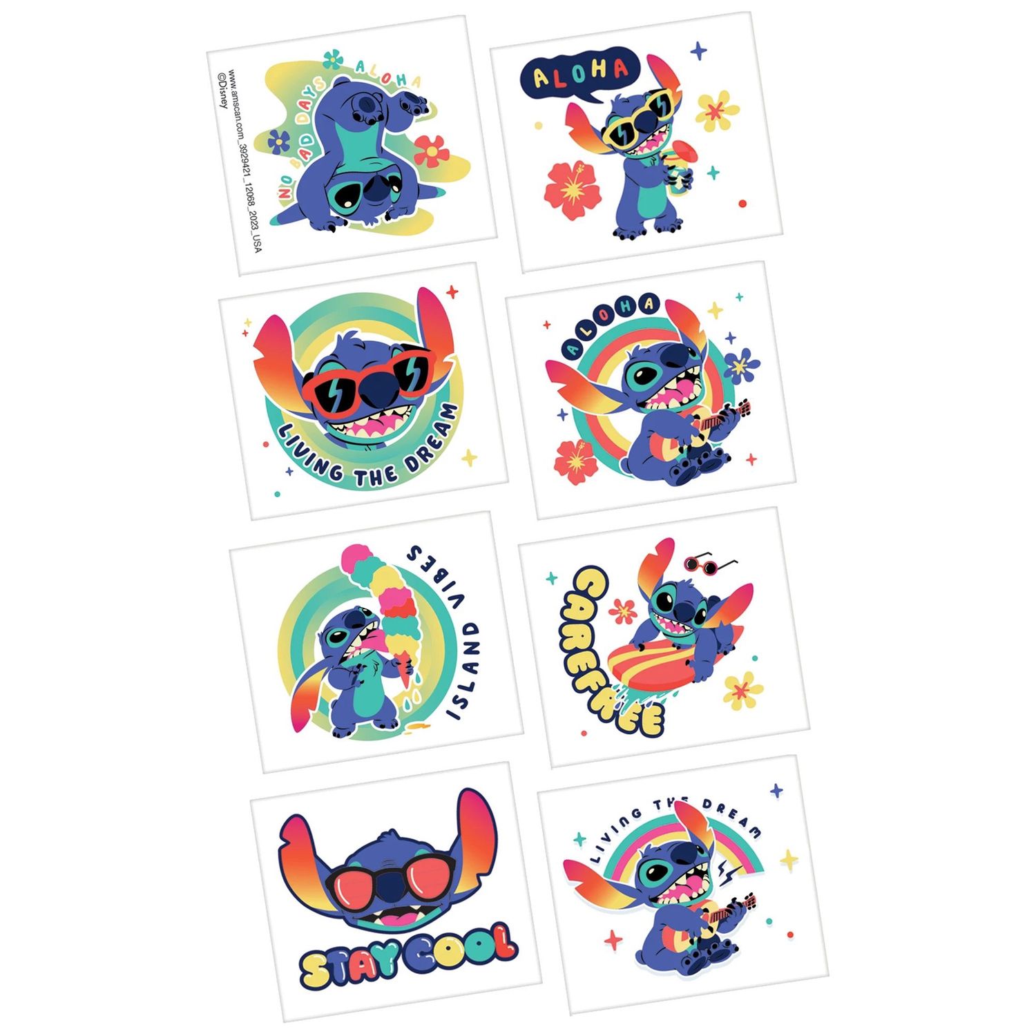 Stitch Aloha Temporary Tattoos, 1 Sheet, 8 Tattoos - Disney Lilo &amp; Stitch