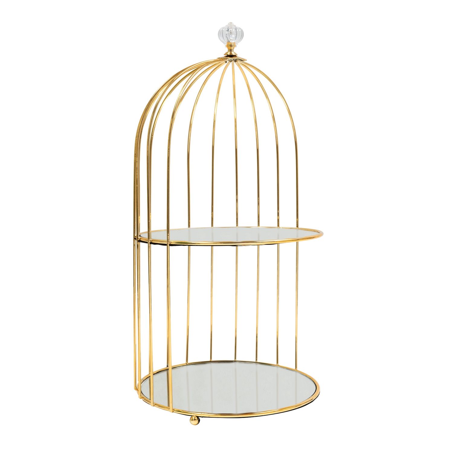 2 Layer Birdcage Cake Stand With Mirror 15½&quot; - Gold