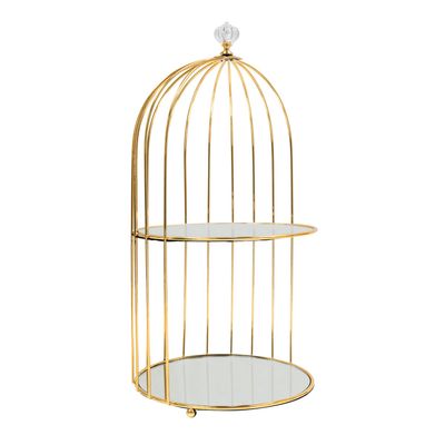 2 Layer Birdcage Cake Stand With Mirror 15½&quot; - Gold