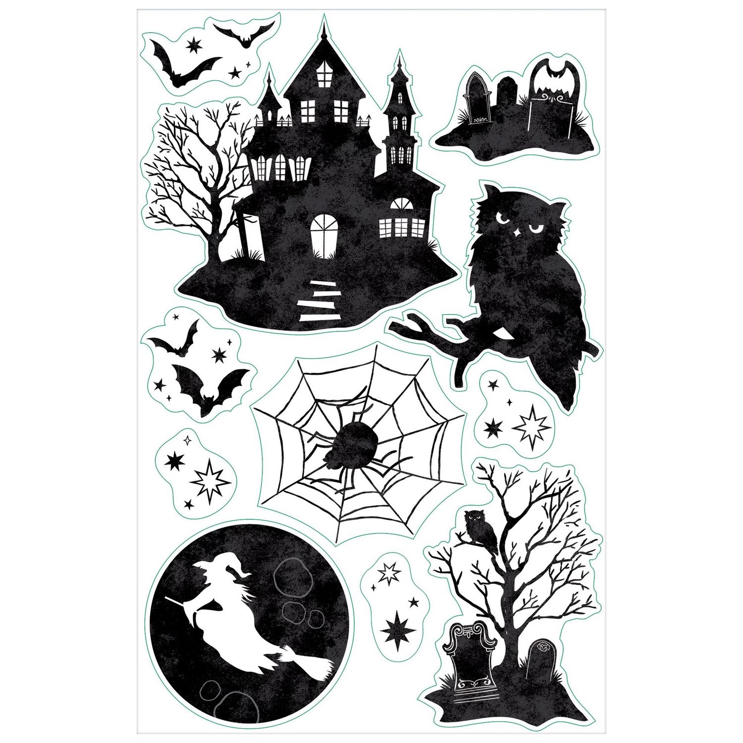Classic Black &amp; White Halloween Mythologies Vinyl Cling Decals, 11ct