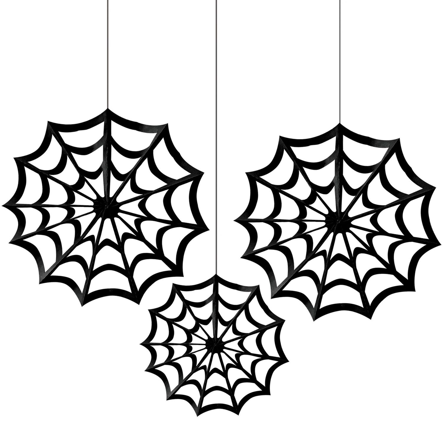 Classic Black &amp; White Spiderweb Die-Cut Paper Fan Decorations, 3ct