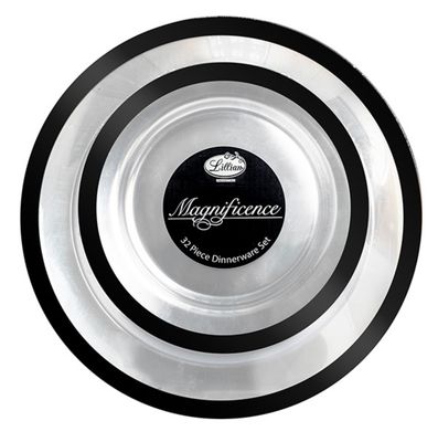 Clear Plastic Plates Round Combo With Color Trim Dinnerware Set 10.25" &amp; 7.5" 32pcs