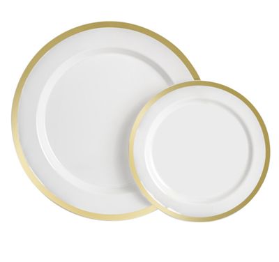 White Premium Plastic Dinnerware set with Trim 32pcs