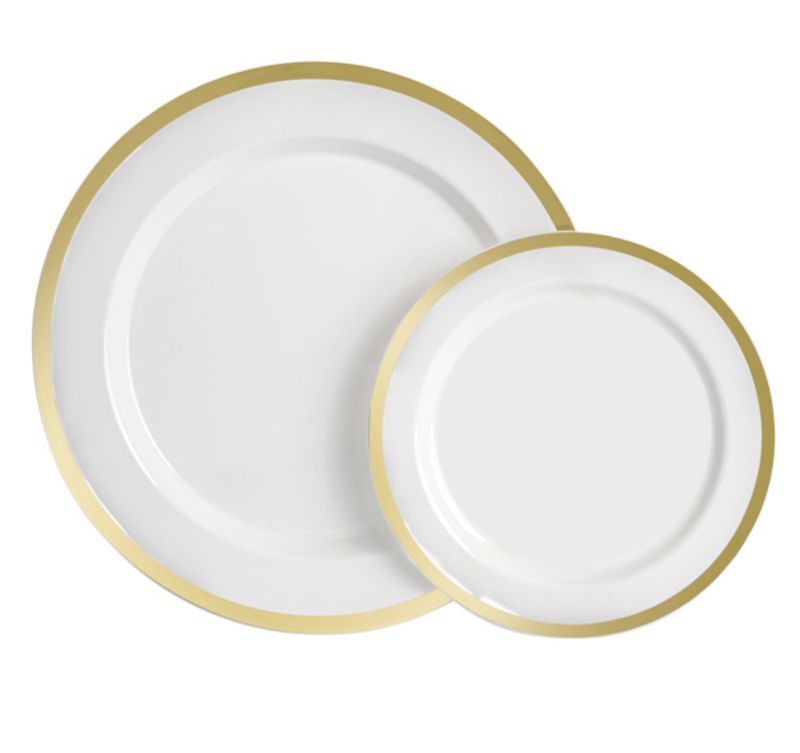 White Premium Plastic Dinnerware set with Trim 32pcs