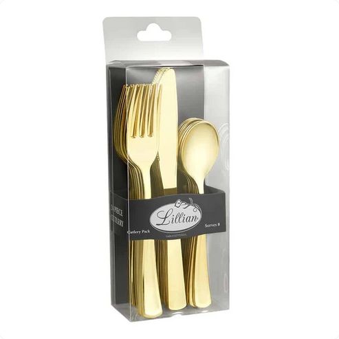 Gold Polished Metallic Premium Plastic Cutlery Combo