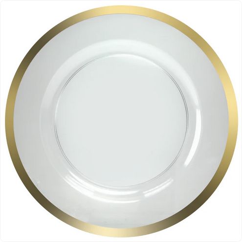 Premium Plastic 13&quot; Round Clear Charger Plate w Color Trim  4ct per pack, Color: Gold