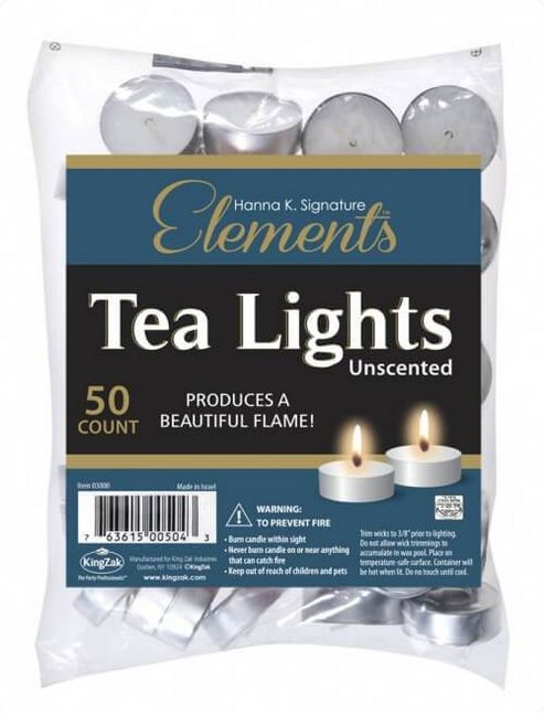 Wax Unscented Tealights 50ct per bag