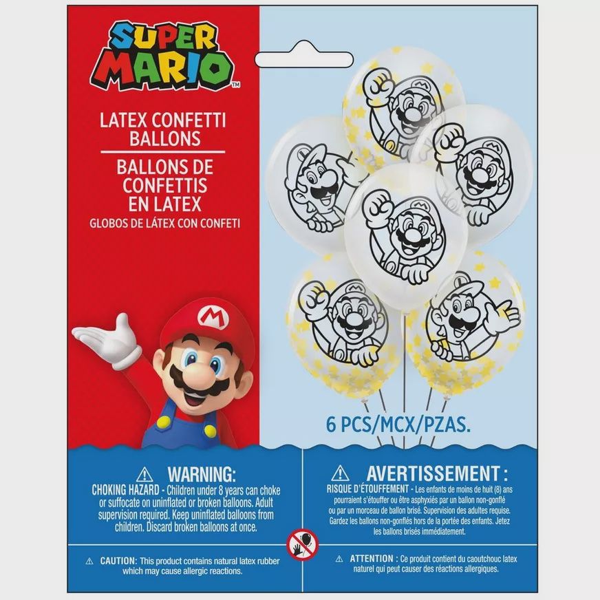 6ct, 12in, Mario &amp; Luigi Latex Confetti Balloons - Super Mario