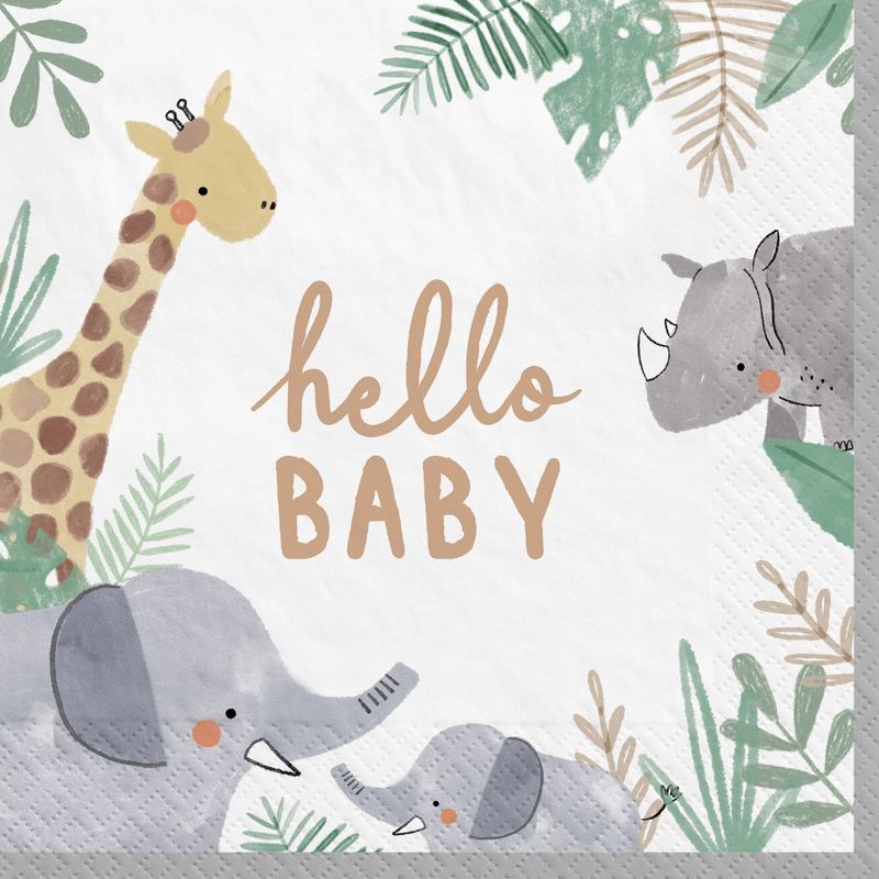 Hello Baby Soft Jungle Baby Shower Paper Lunch Napkins, 6.5in, 16ct