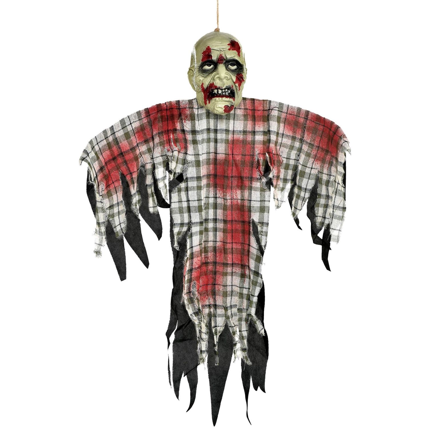 Bloody Zombie in Plaid Fabric &amp; Plastic Hanging Decoration, 48in