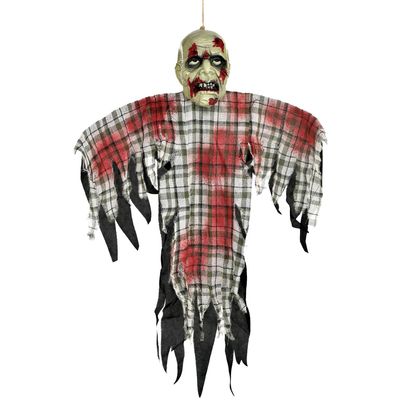 Bloody Zombie in Plaid Fabric &amp; Plastic Hanging Decoration, 48in