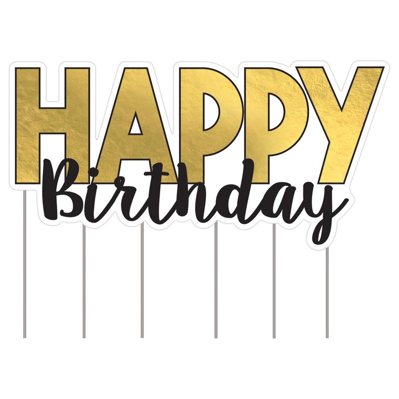 Black &amp; Metallic Gold Happy Birthday Corrugated Plastic Yard Sign, 66.5in x 33.3in