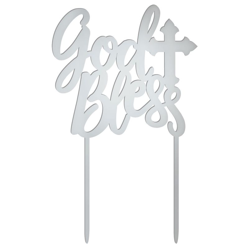 Metallic Silver God Bless Cake Topper