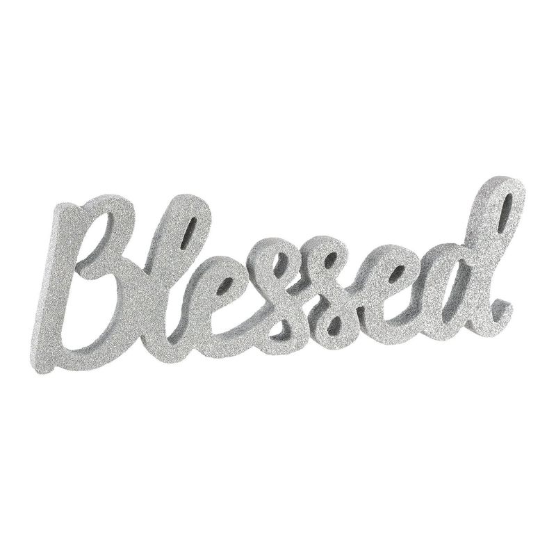 Glitter Silver Blessed Block Letter Sign