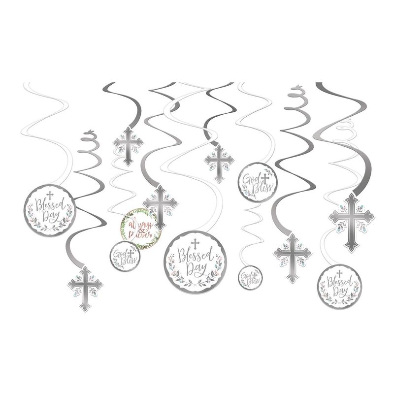 Silver Cross Holy Day Swirl Decorations, 12ct