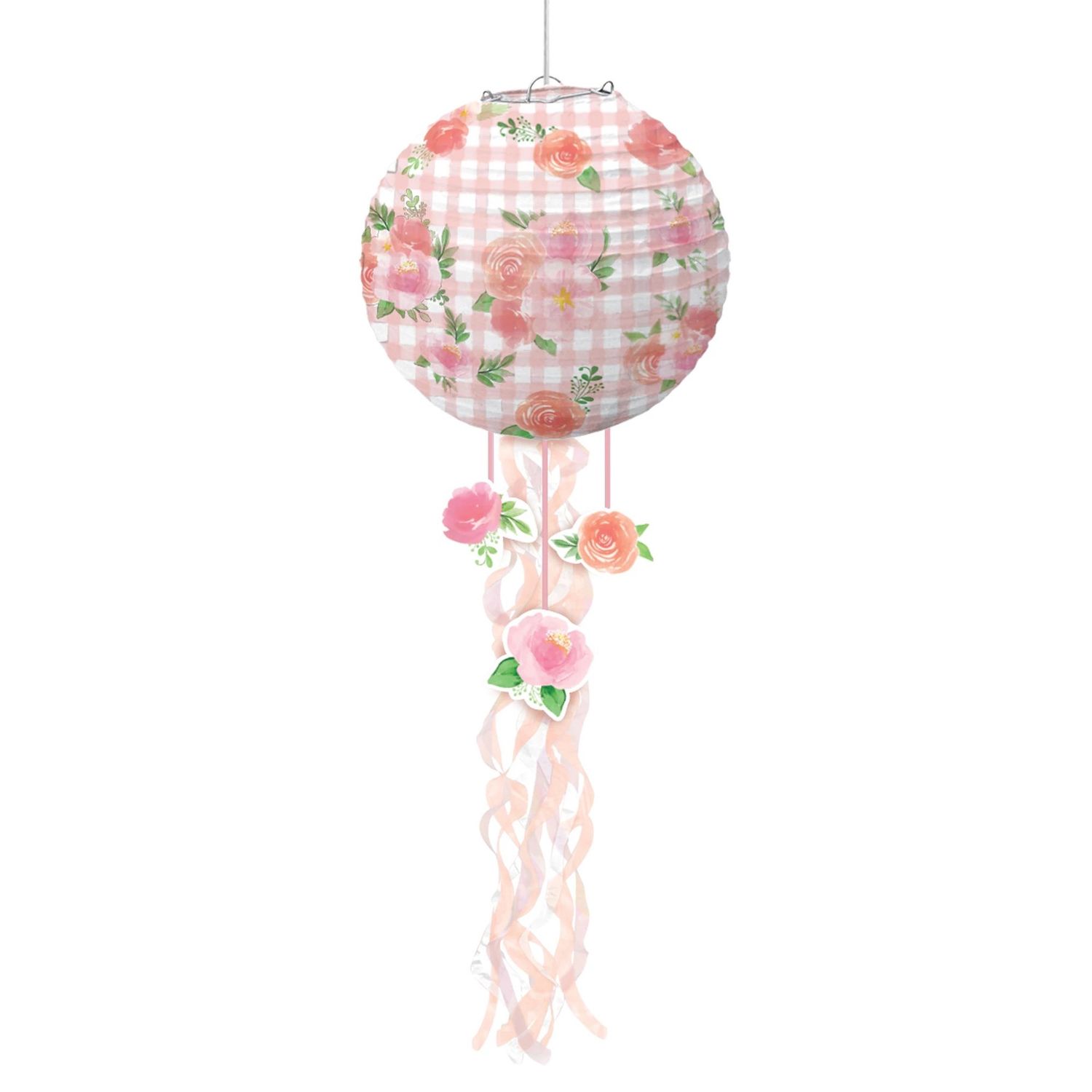 Floral Baby Baby Shower Paper Lanterns with Tails, 9.5in, 3ct