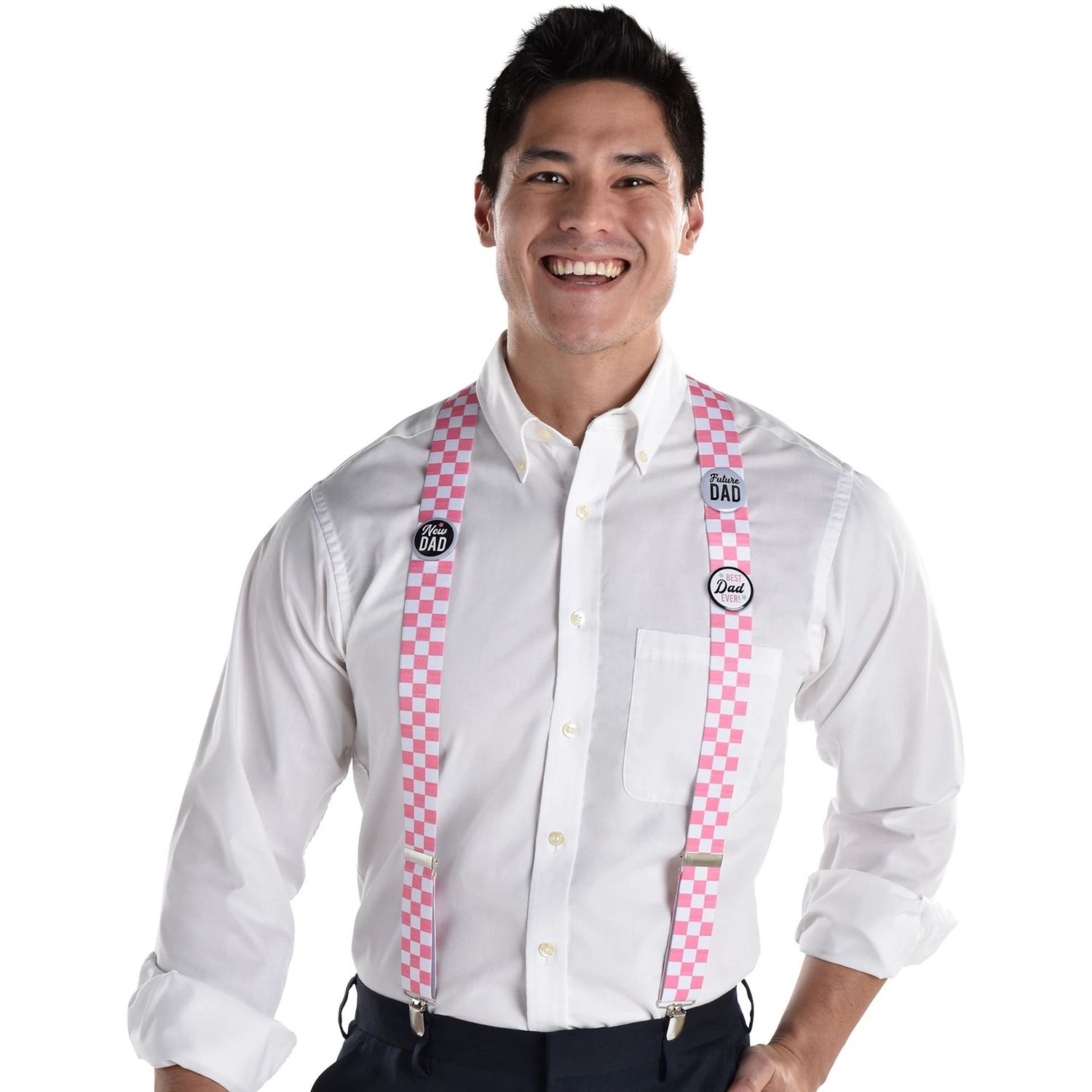 Checker Dad Baby Shower Suspenders, Color: Pink