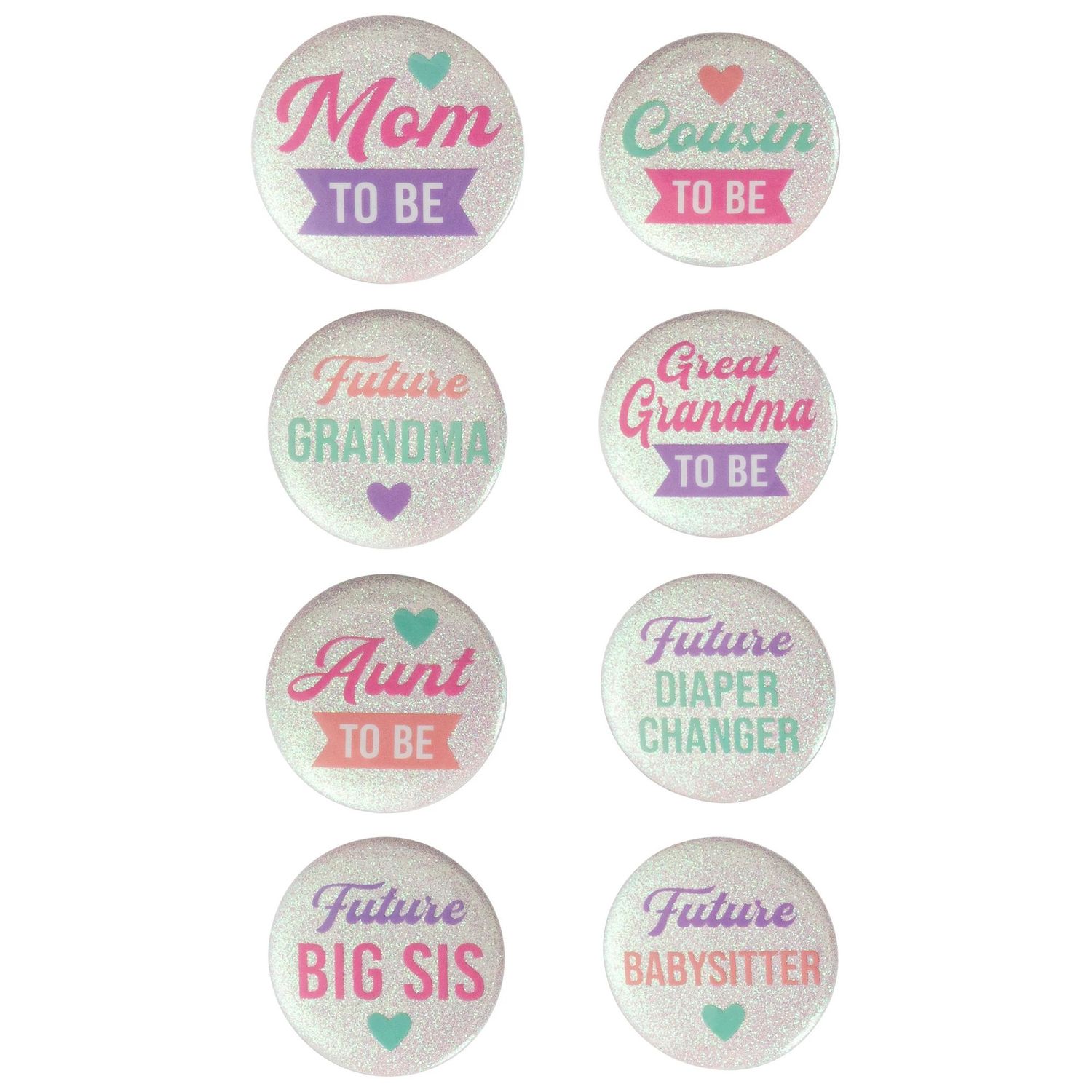 Pink &amp; Purple Baby Shower Metal &amp; Plastic Buttons, 2in, 8ct