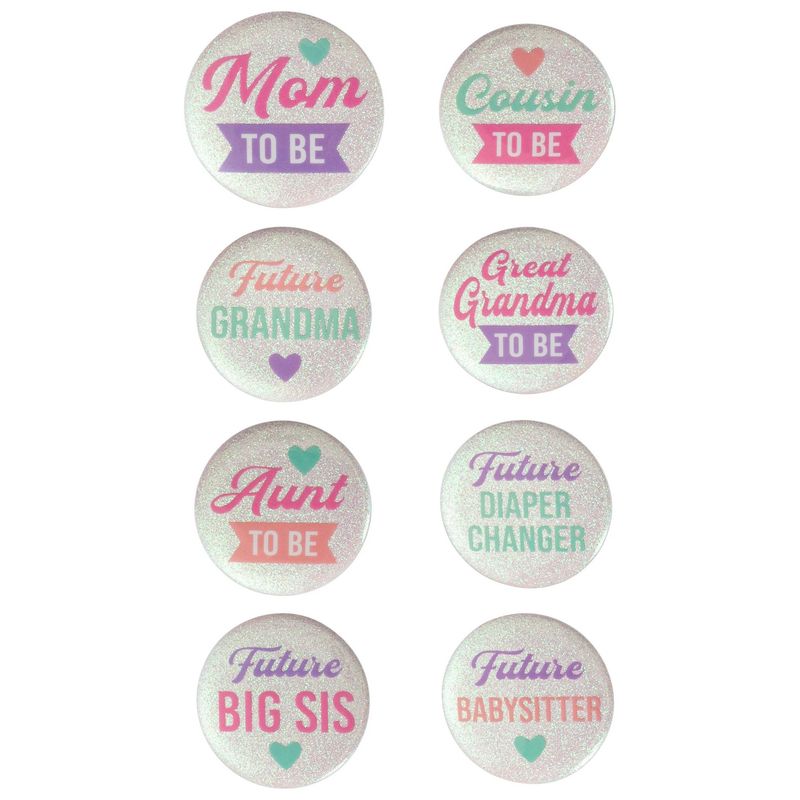 Pink &amp; Purple Baby Shower Metal &amp; Plastic Buttons, 2in, 8ct