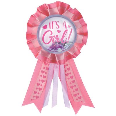 Pink It&#39;s a Girl Confetti Shake Baby Shower Award Ribbon