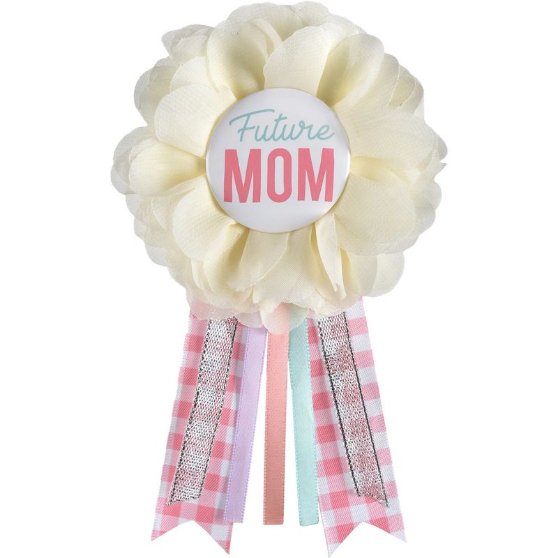 Pink, White &amp; Blue Floral Future Mom Baby Shower Award Ribbon