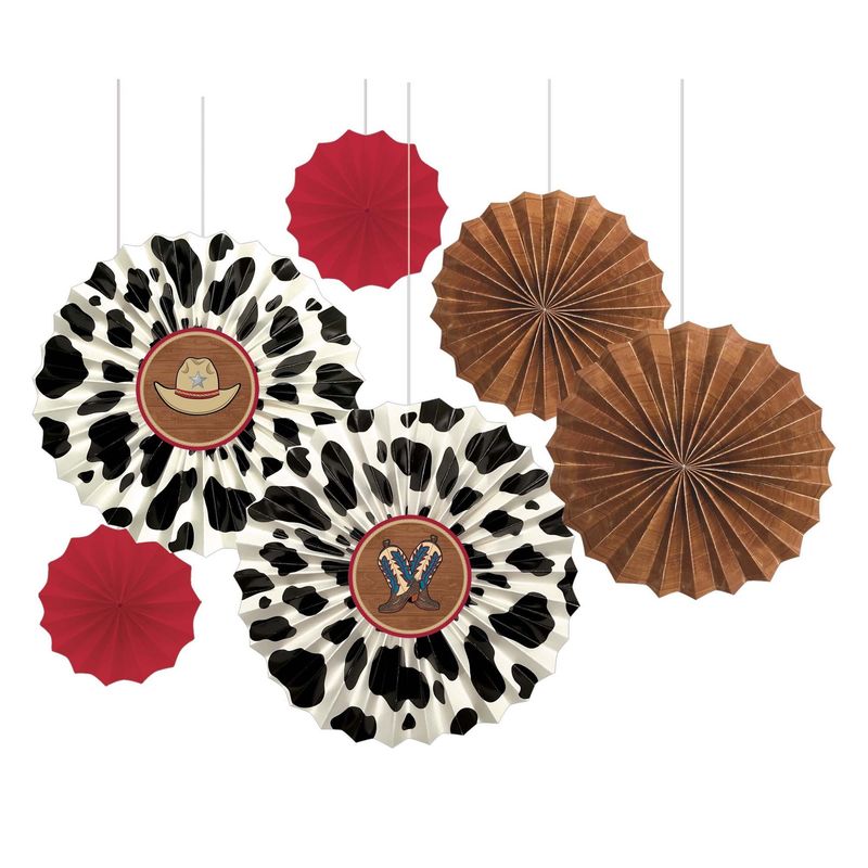 Yeehaw Western Paper Fan Decorations 6ct