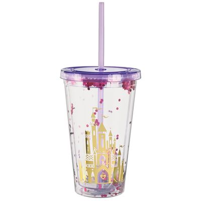 Glitter Disney Princess Plastic Cup with Lid &amp; Straw, 16oz