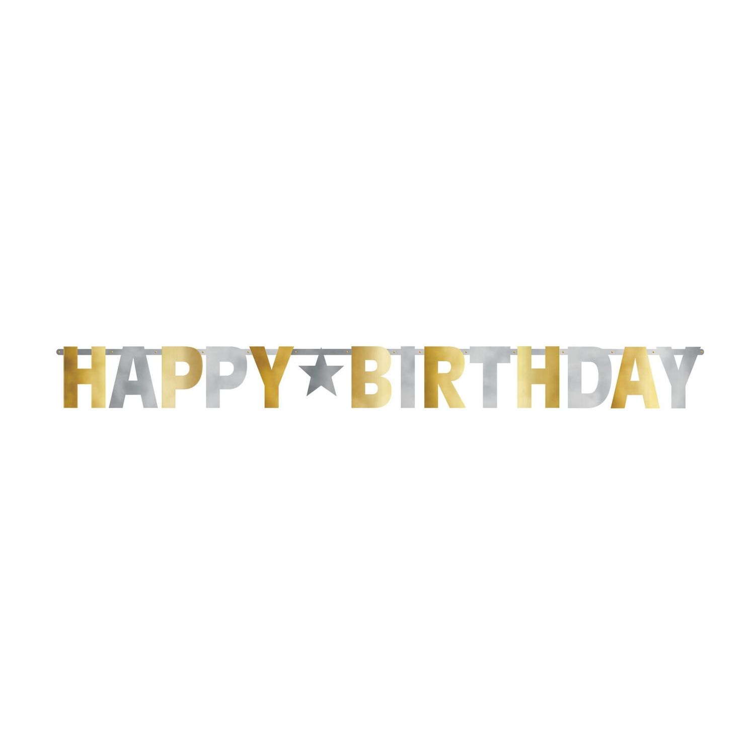 Giant Metallic Gold &amp; Silver Happy Birthday Banner