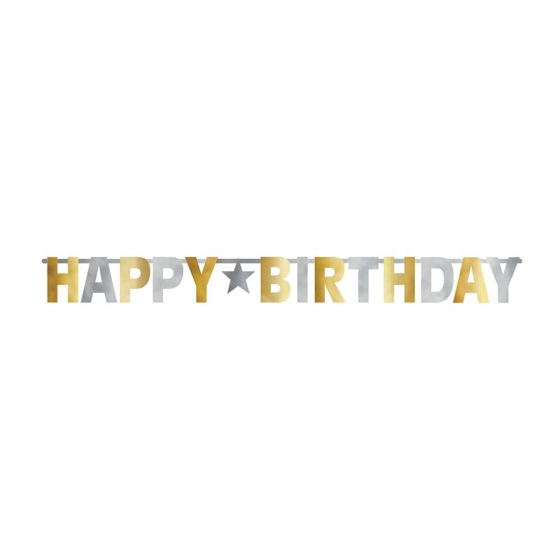 Giant Metallic Gold &amp; Silver Happy Birthday Banner