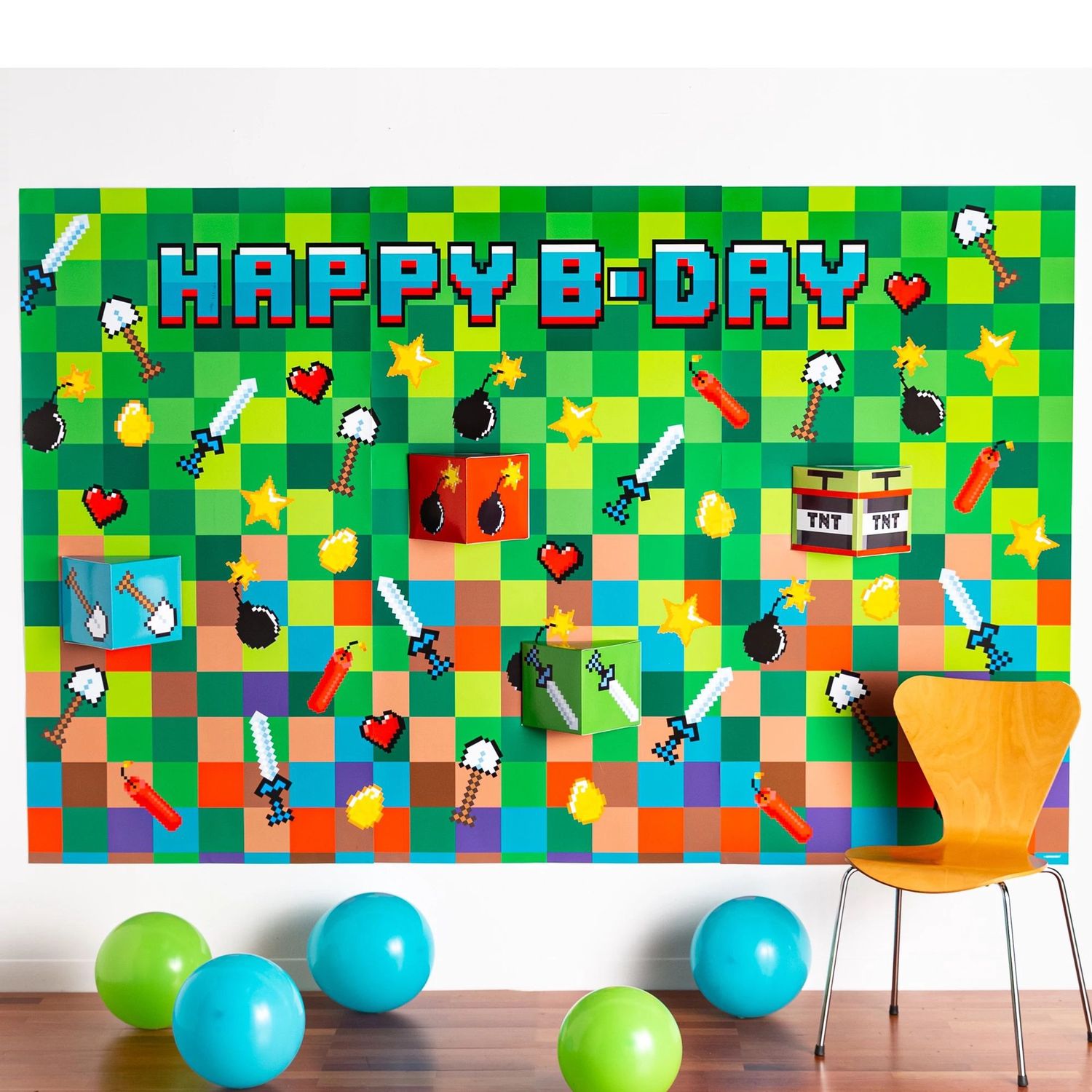 Pixel Party Plastic &amp; Cardstock Photo Backdrop Kit, 8.3ft x 5.4ft
